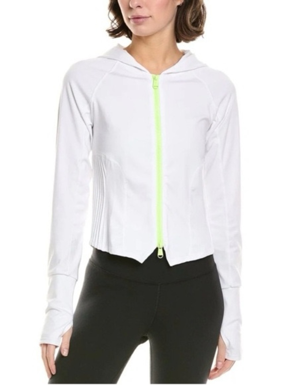 Free People White Hoodie Jacket with Neon Yellow Trim